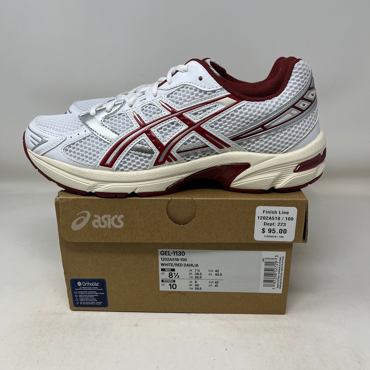 ASICS Gel-1130 White Red Dahlia Used