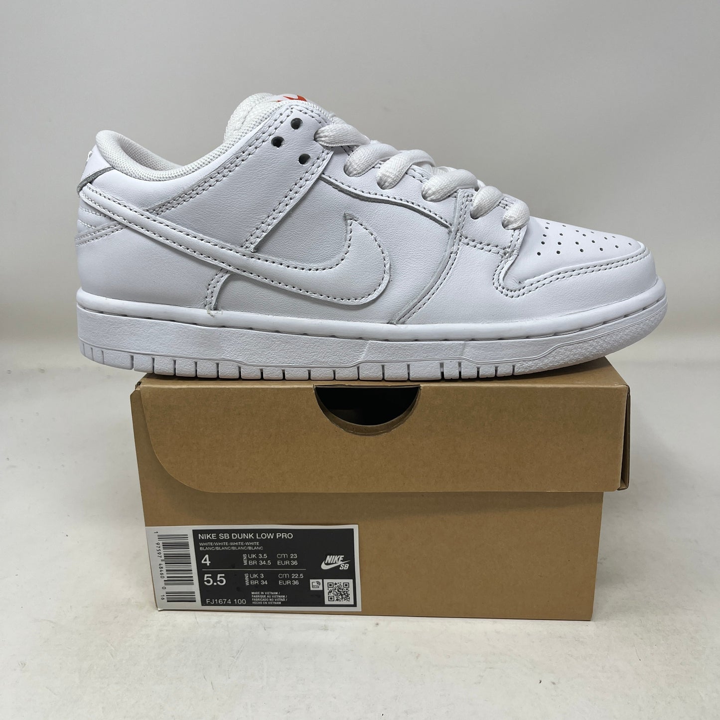 Nike SB Dunk Low Pro Triple White men's size 4 brand new skate shoes on original box