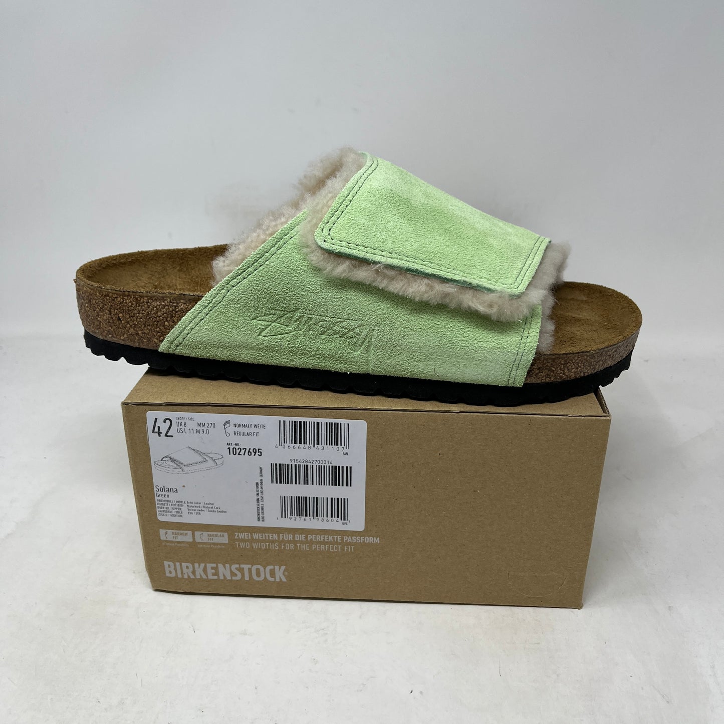 Birkenstock Solana Shearling Slide Stussy Washed Green