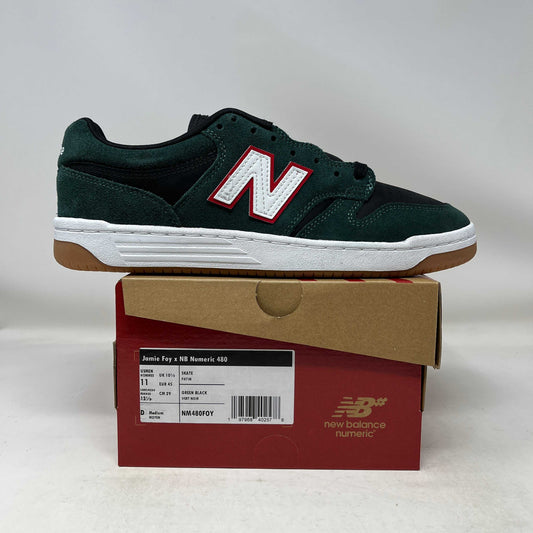 New Balance Numeric 480 Jamie Foy black and green skate shoe on box