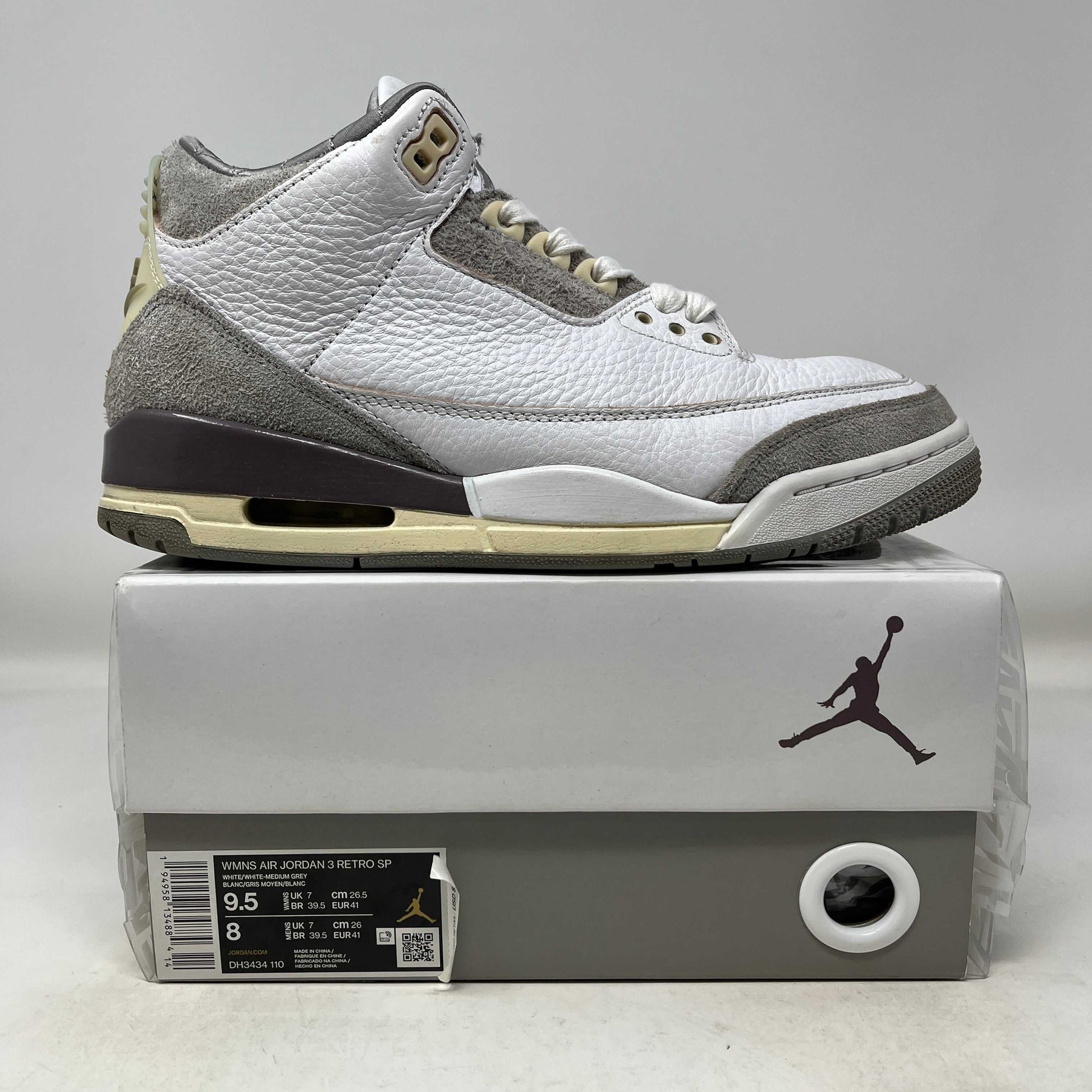 Used women's Jordan 3 Retro SP A Ma Maniére sneaker in white and grey on its original box