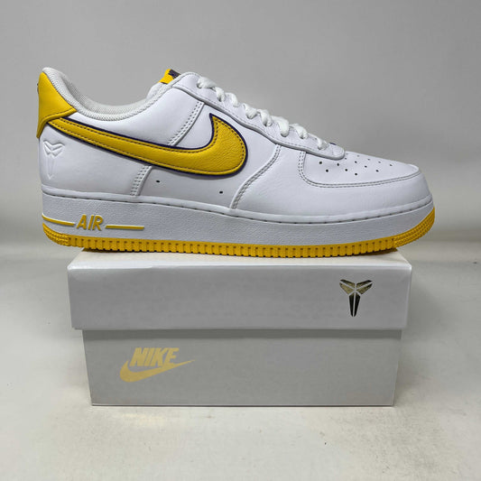 Nike Air Force 1 Low Retro QS Kobe Bryant Lakers Home white and yellow sneaker on box