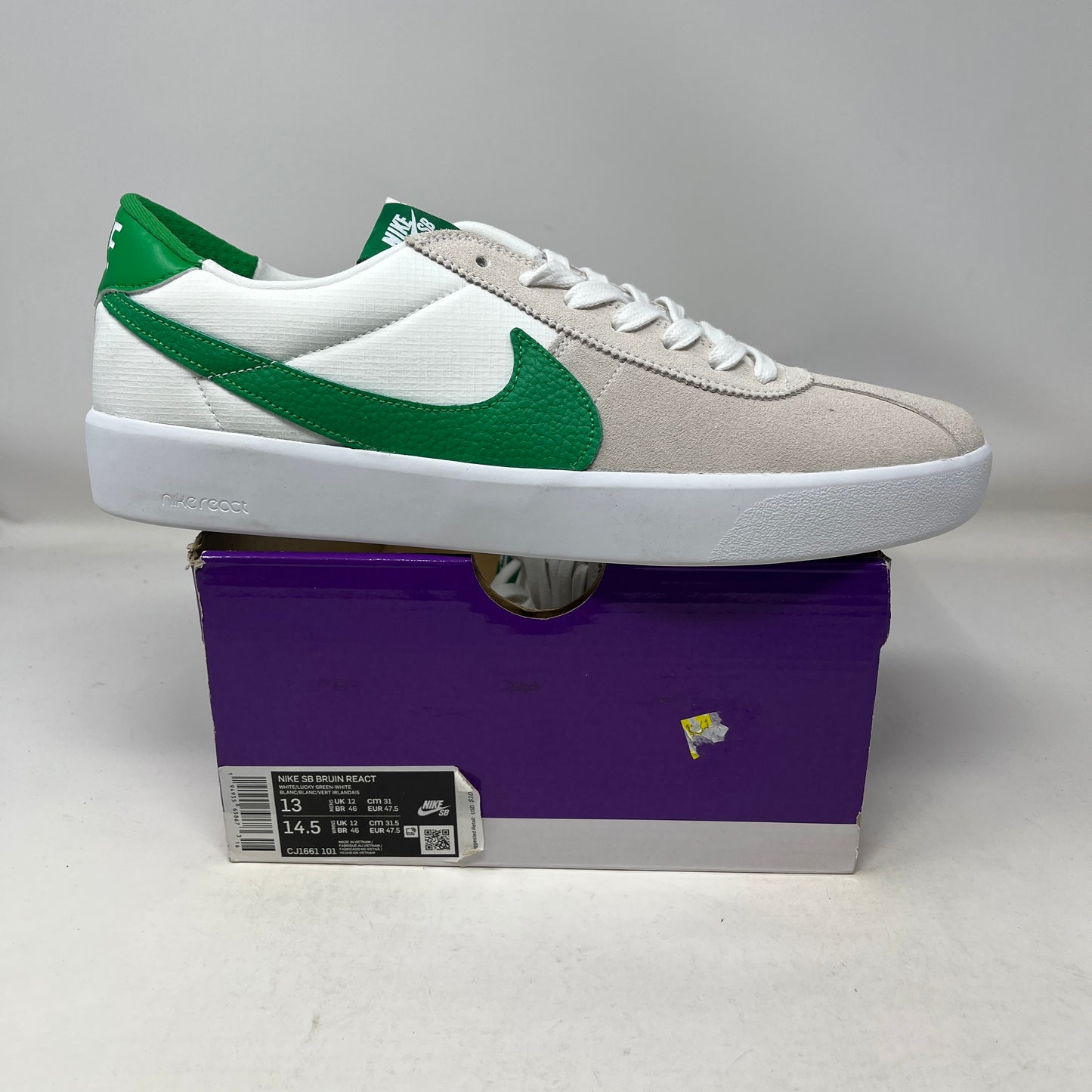 Nike SB Bruin React White Lucky Green (No Lid)