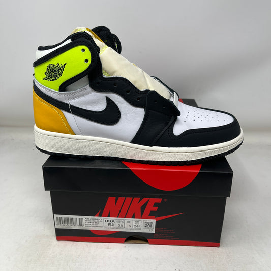 Jordan 1 Retro High White Black Volt University Gold (GS)