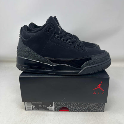 Jordan 3 Retro Black Cat 2025 men's size 9 used sneakers with premium black suede and tonal elephant print overlays