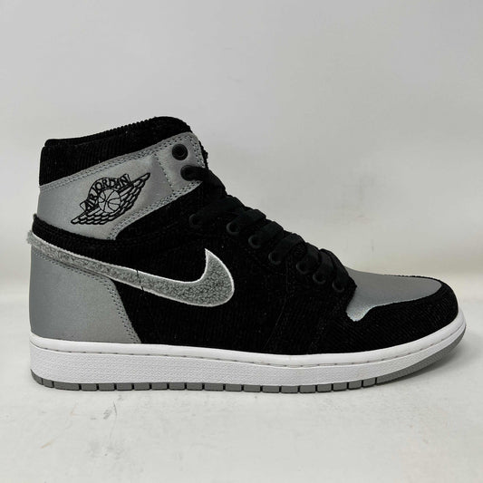 Jordan 1 Retro High Aleali May Shadow sneaker in black and grey with white sole, no box.