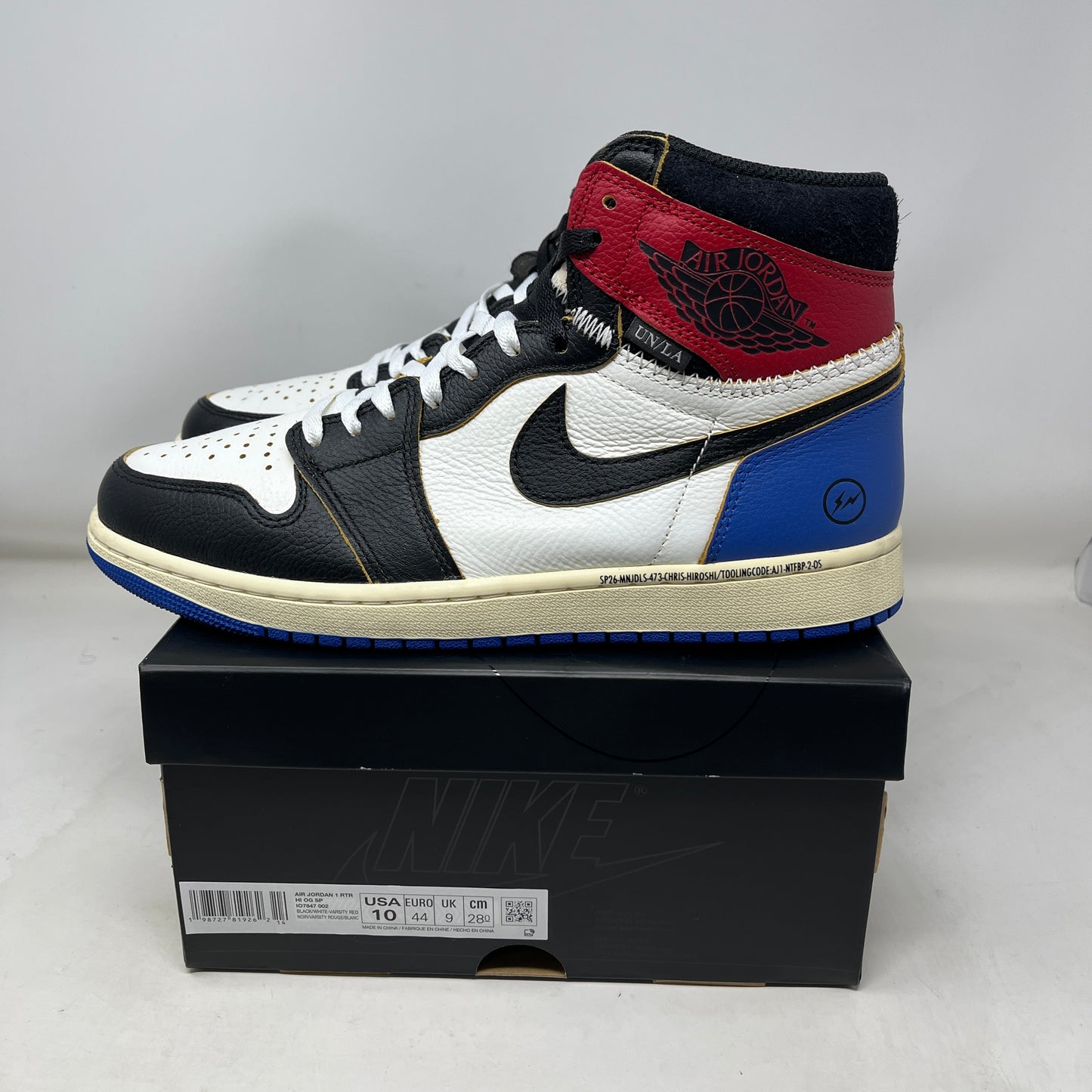 Jordan 1 Retro High OG SP Fragment x Union LA Varsity Red Sport Royal Used