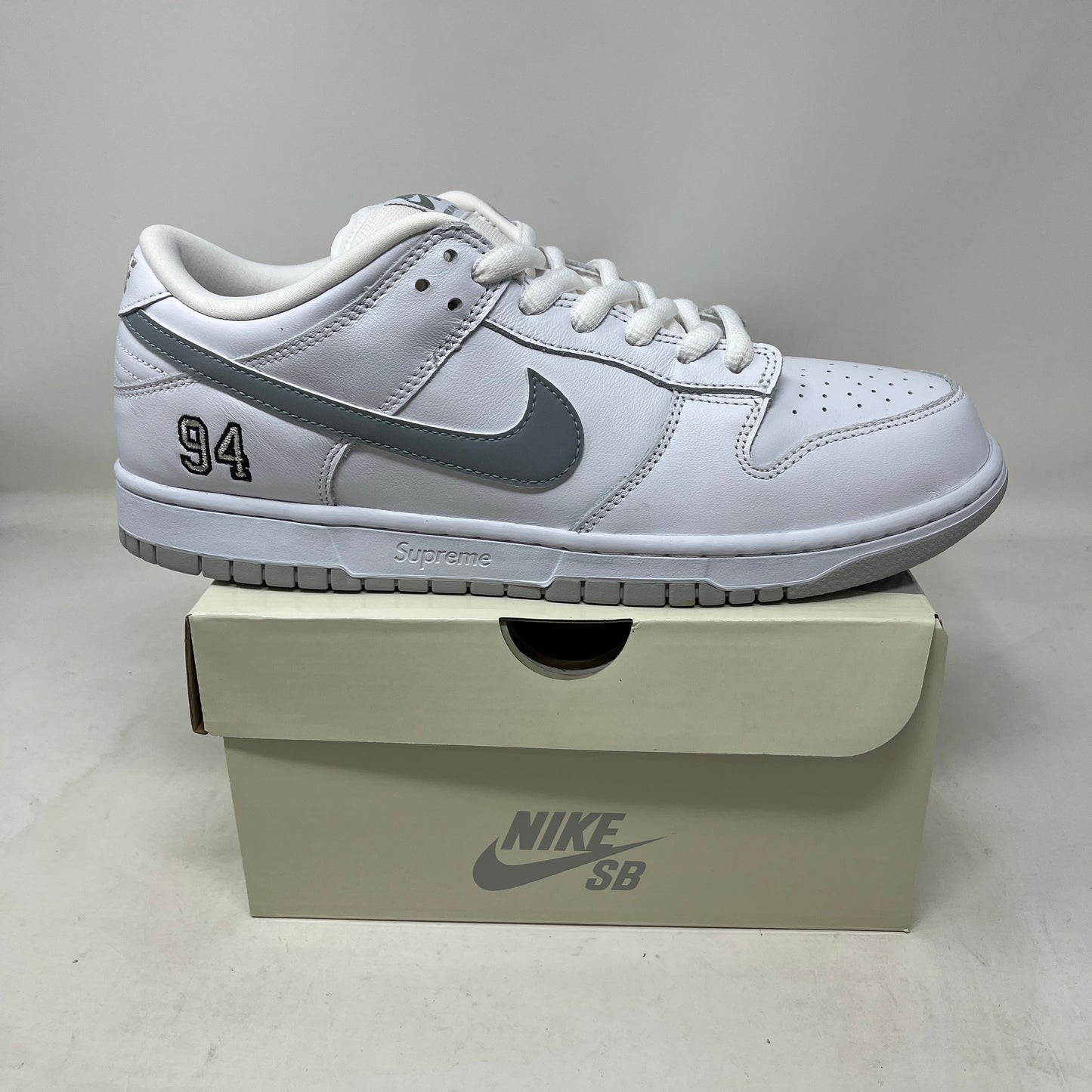 Nike SB Dunk Low Supreme 94 White Metallic Silver