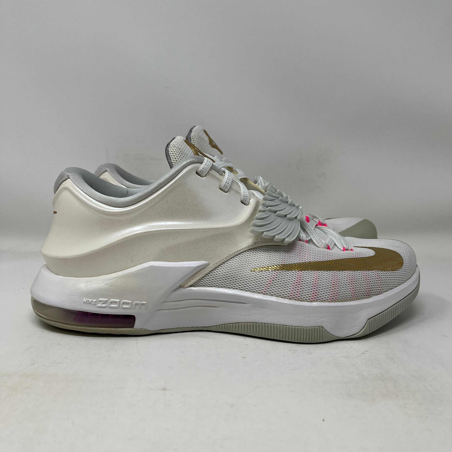 Used Nike KD 7 Aunt Pearl basketball sneakers with gold accents and no box
